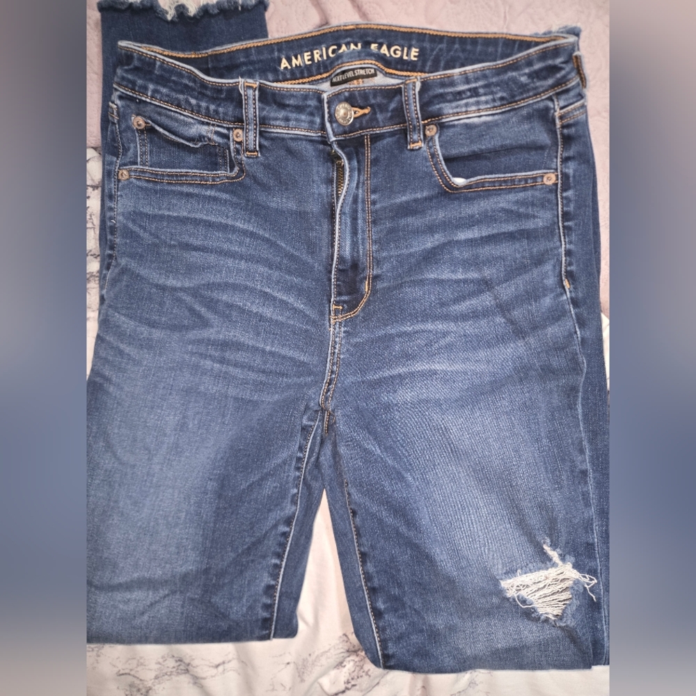 American Eagle Outfitters Distressed Blue Flare Jeans